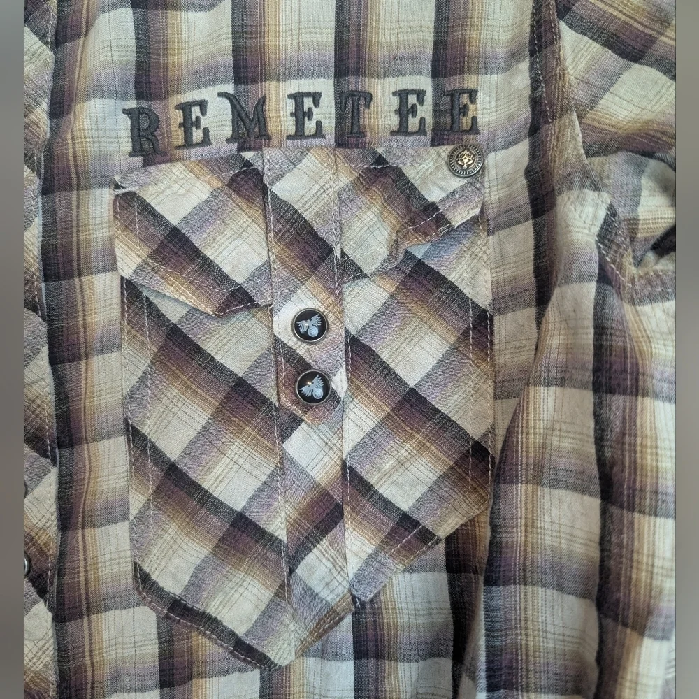 Remetee Small Plaid Cross Button Down Shirt Eagle Buttond - Picture 10 of 15